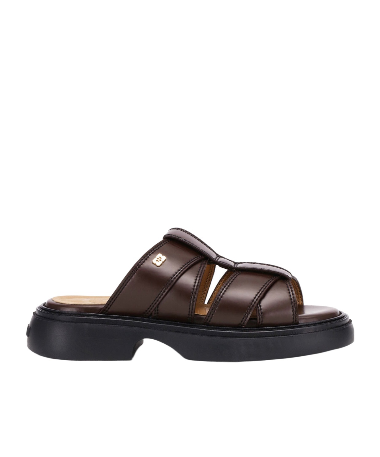 Ganni Round Head Slippers In Black