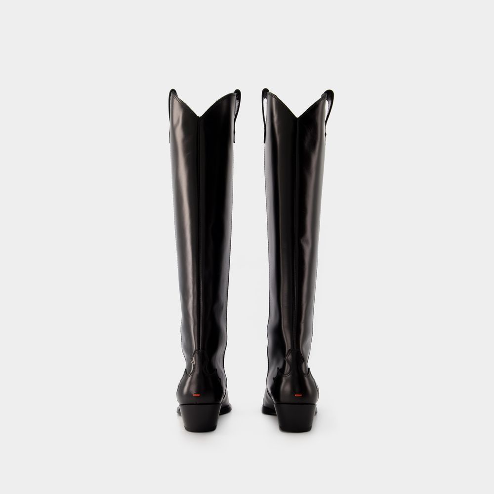 Aeyde 50mm Pointed-toe Knee Boots In Black