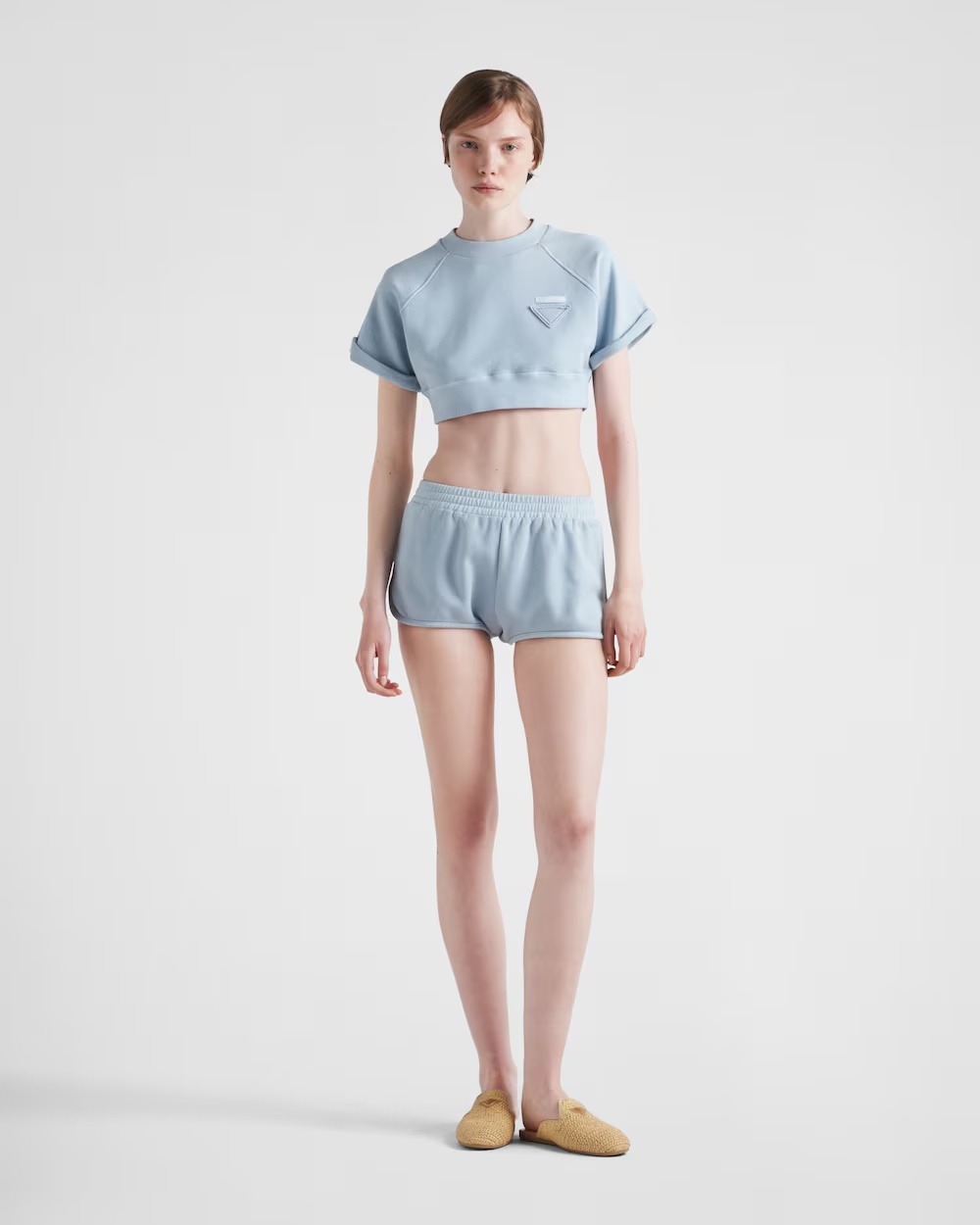 Prada Triangle-patch Jersey Mini Shorts In Interstellar Blue