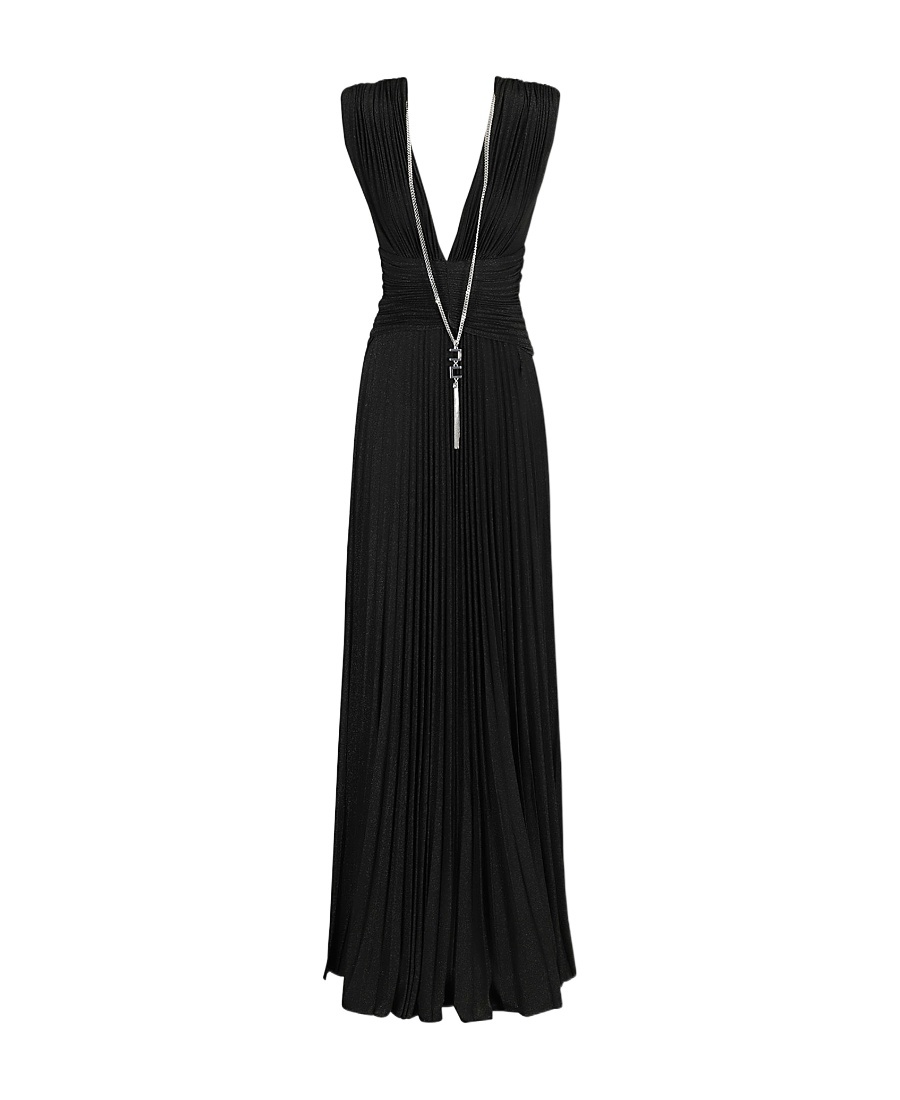 Elisabetta Franchi Lurex Pleated Maxi Dress In Black