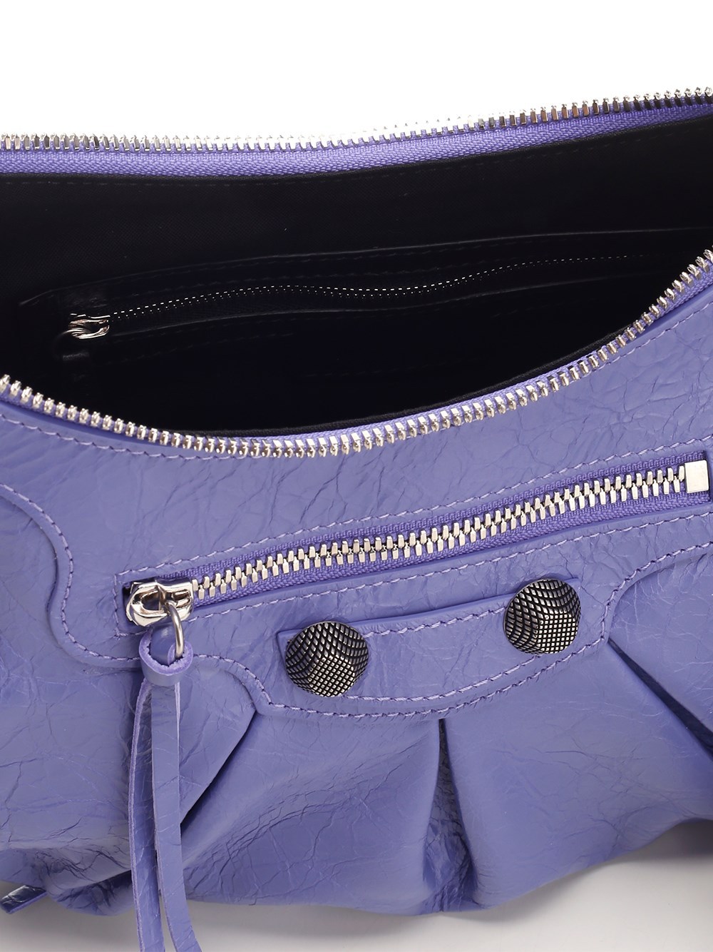 Balenciaga Green Leather Shoulder Handbag With Magnetic Closure And Metal Details In Purple