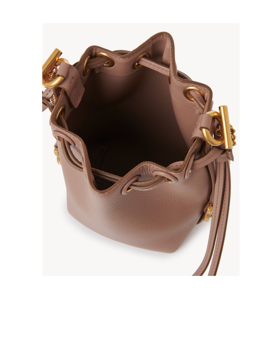 Shop Chloé Micro Marcie Leather Bucket Bag In Brown