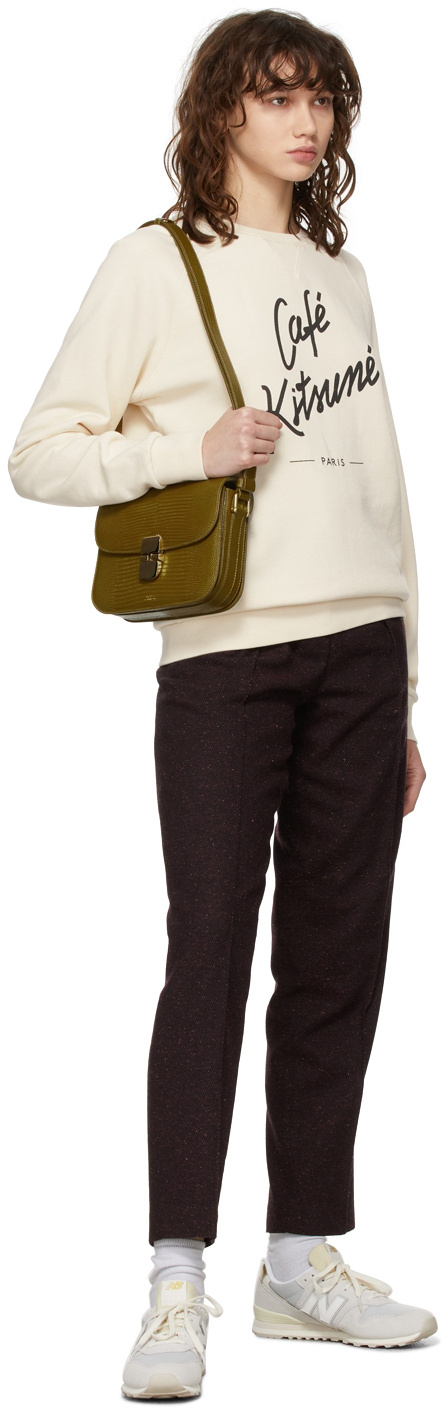 MAISON KITSUNÉ GRAY AND WHITE LOGO PRINTED ROUND-NECK SWEATER
