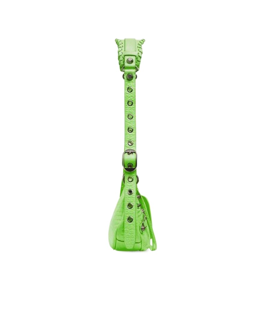 Balenciaga Green Leather Shoulder Handbag With Magnetic Closure And Metal Details In Green