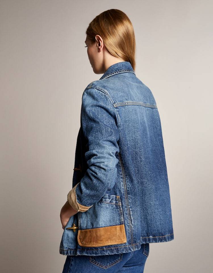 Fay 3 Denim Hooks With Suede Details In Blue