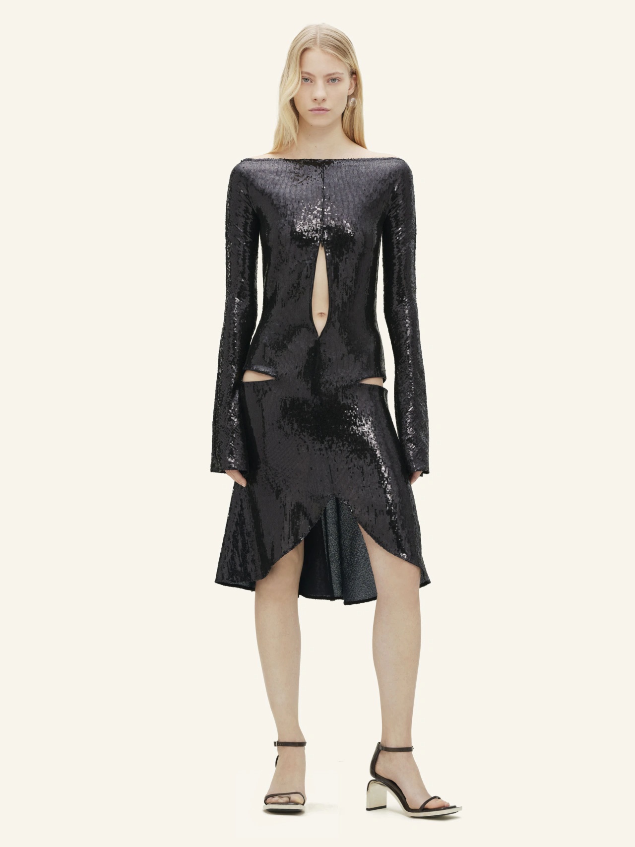 Courrèges Ellipse Glitter Zipped Dress In Black