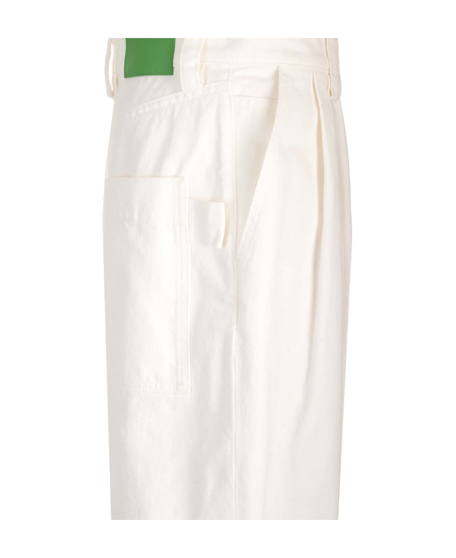 BOTTEGA VENETA WHITE PLEATED DENIM TROUSERS
