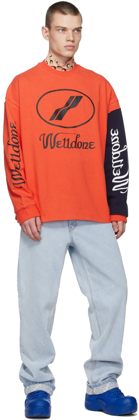 We11 Done Super Large Spliced Long-sleeved T-shirt In Orange