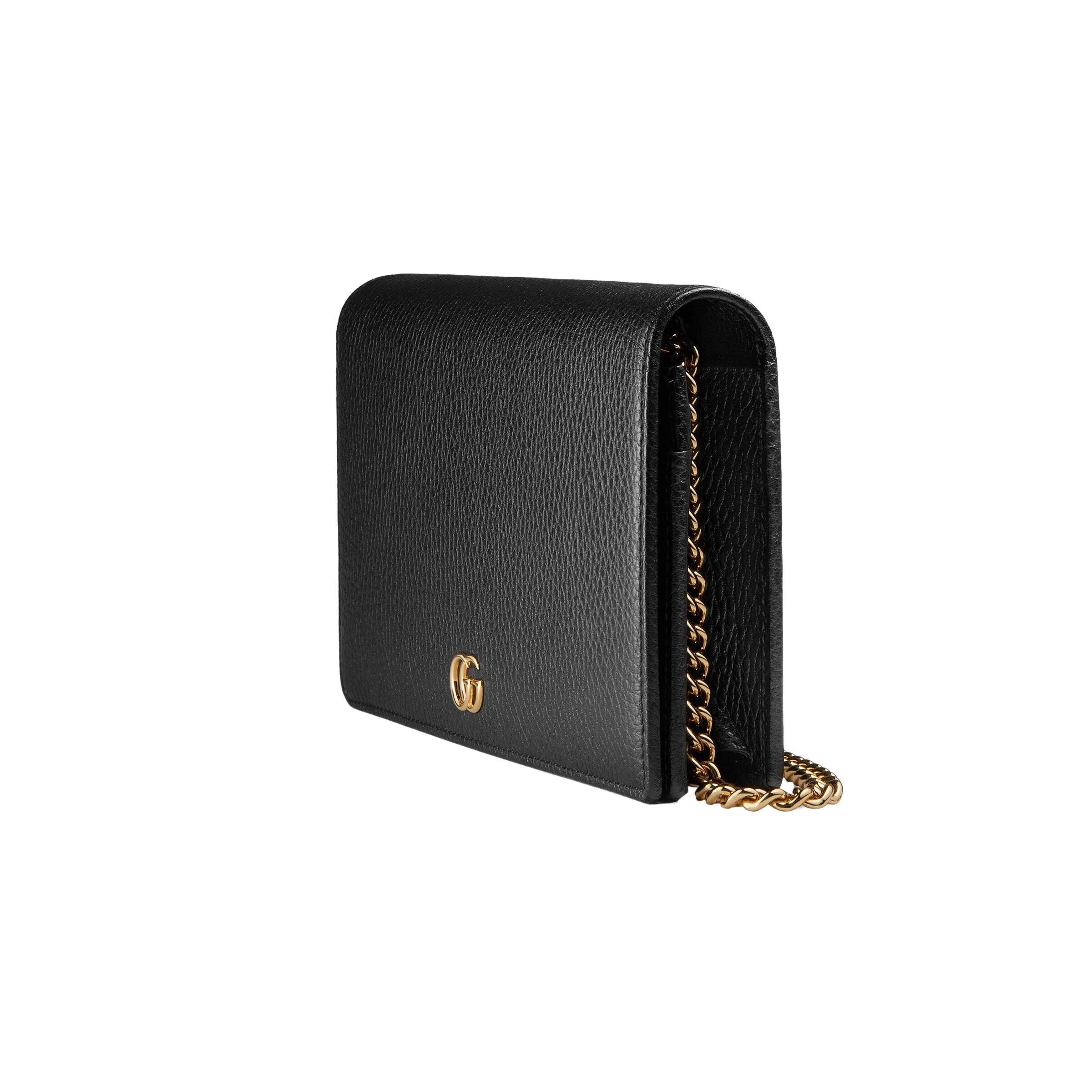 Gucci Gg Marmont Leather Mini Chain Wallet In Black