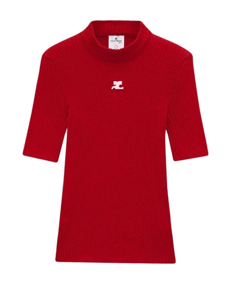 Shop Courrèges Reedition Cotton-blend Knitted Top In Red