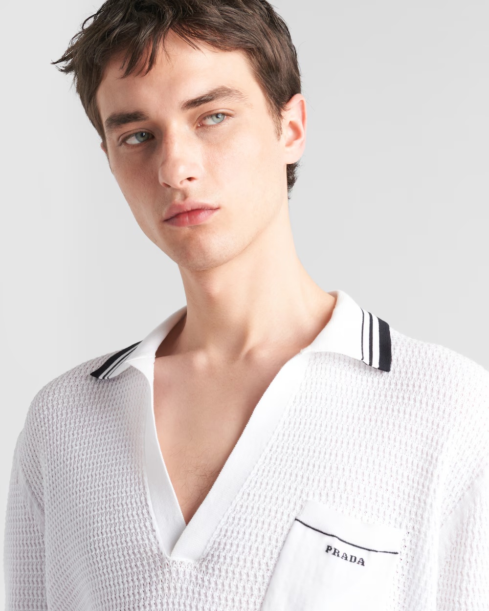 Prada Logo-intarsia Polo Top In White