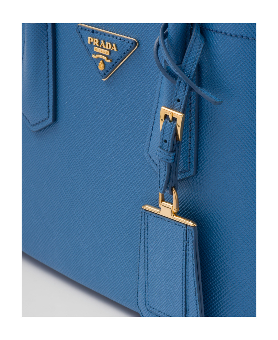 Prada Leather Logo-patch Shoulder Bag In Blue
