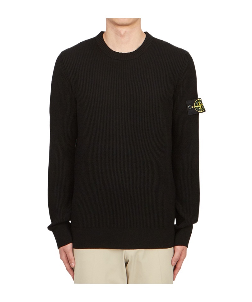 Stone Island Lightweight Wool Crew Neck Pullover In Black
