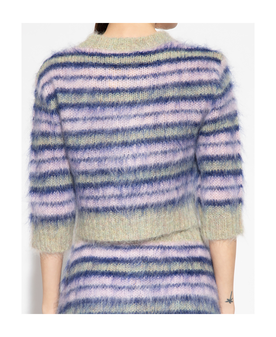 Marni Cropped Striped Mohair-blend Cardigan In Blue