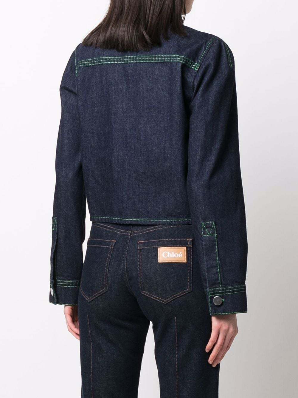 BOTTEGA VENETA CONTRAST-STITCH CROPPED DENIM SHIRT
