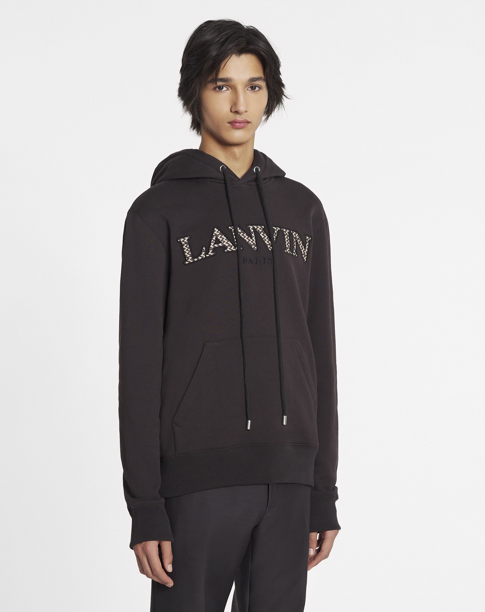 Lanvin Logo Embroidered Long-sleeved Hoodie In Black