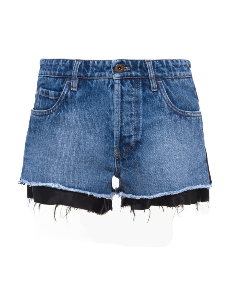 Miu Miu Raw-cut Denim Mini Shorts In Blue