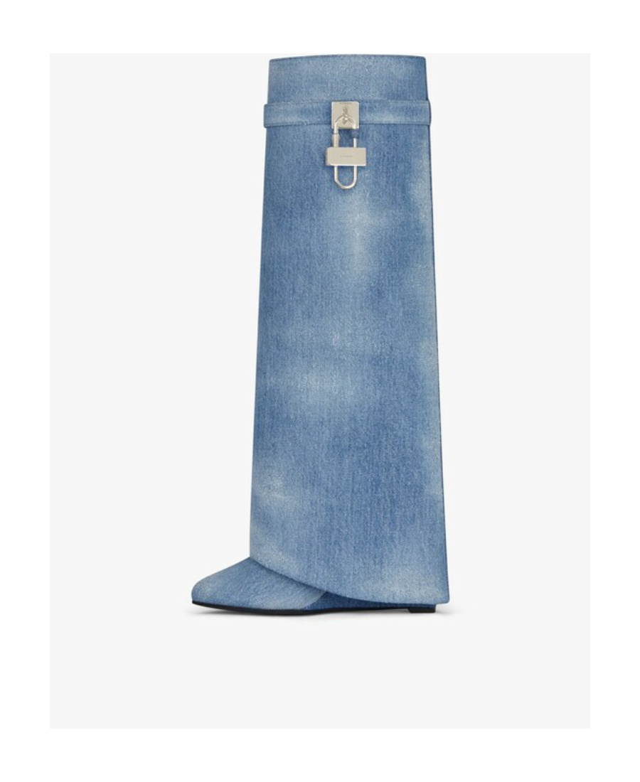 Shop Givenchy Shark Lock Boots In Washed Denim In Medium Blue