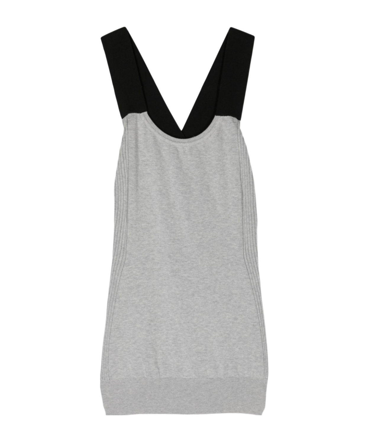Plan C Crossover-straps Fine-knit Top In Gray
