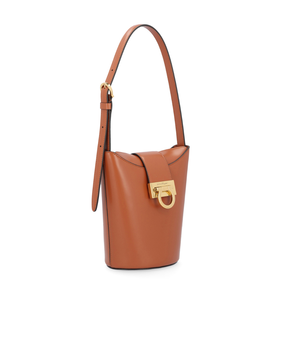 Ferragamo Trifolio Shoulder Bucket Bag In Brown