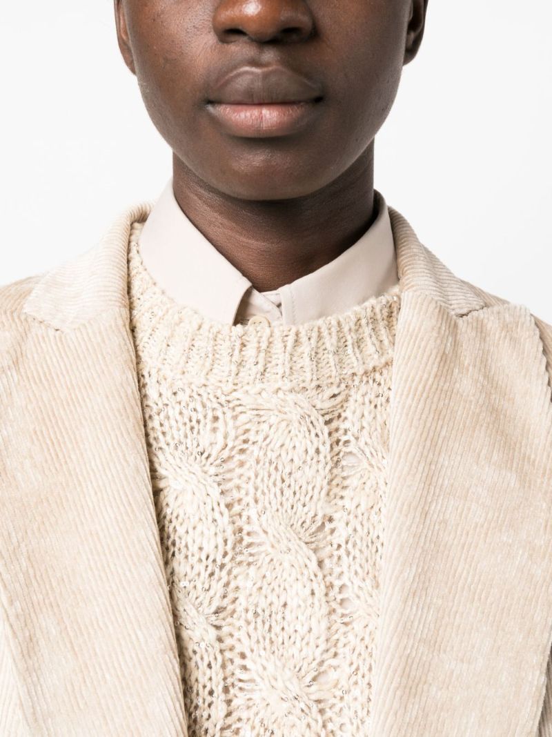 Brunello Cucinelli Linen Cable-knit Pullover With Paillette Detail In Nude