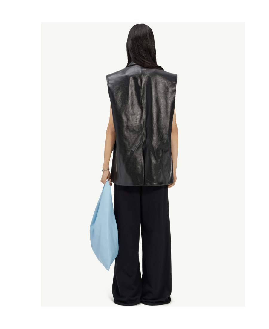 Mm6 Maison Margiela Leather Vest Sleeveless Flap Pockets In Black