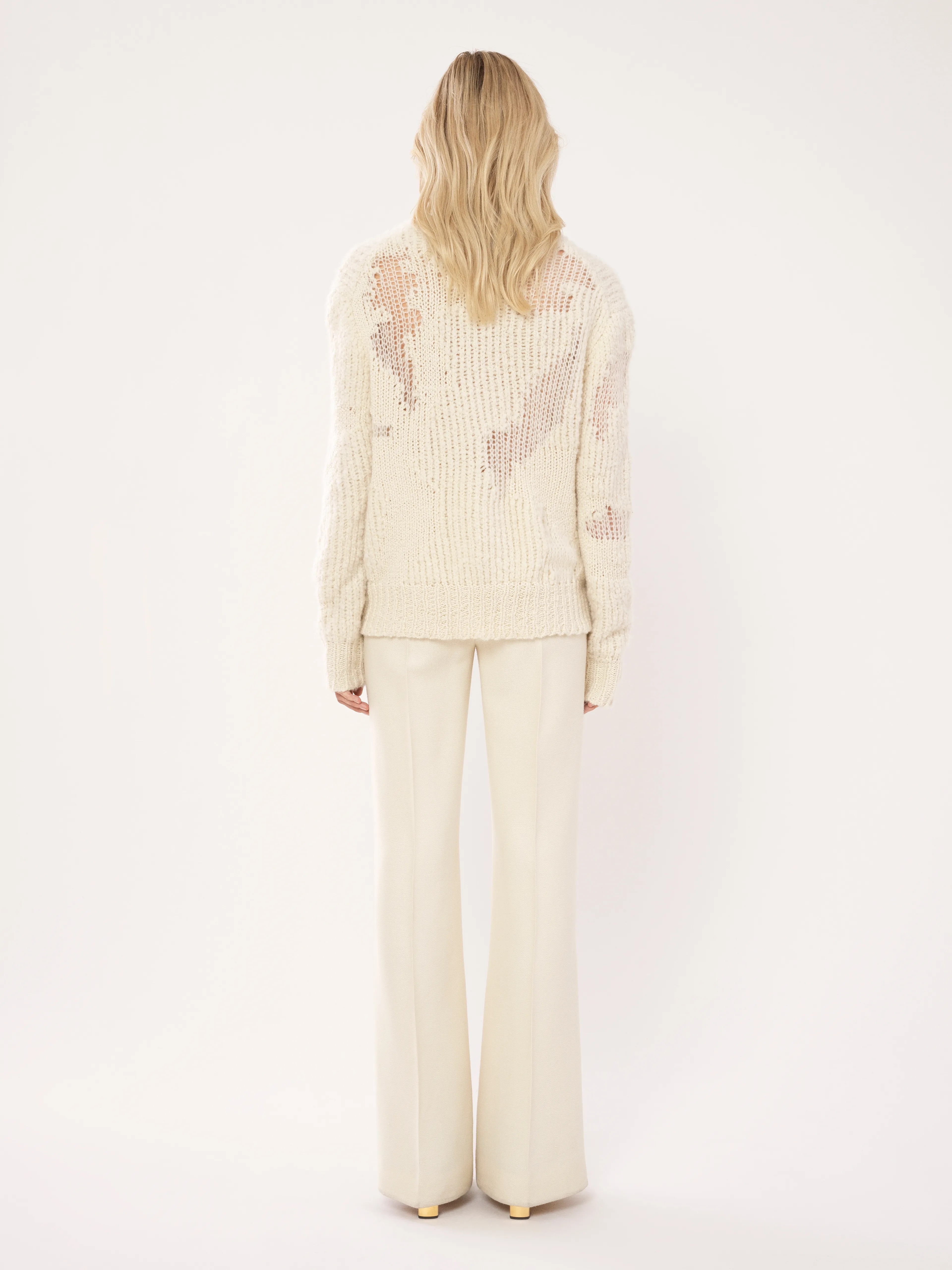 Chloé Generous Chunky-knit Distressed Jumper In White
