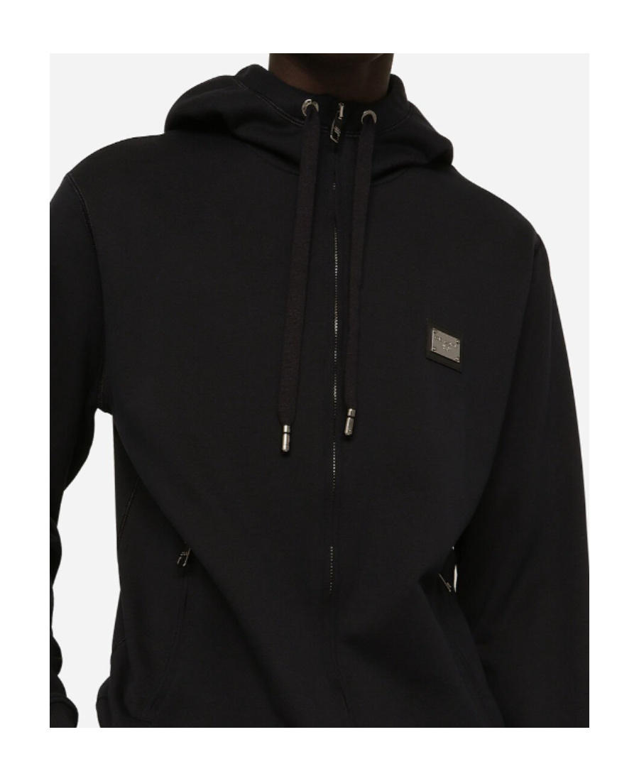 Dolce & Gabbana Black Hoodie With Plated Logo On The Chest In Black