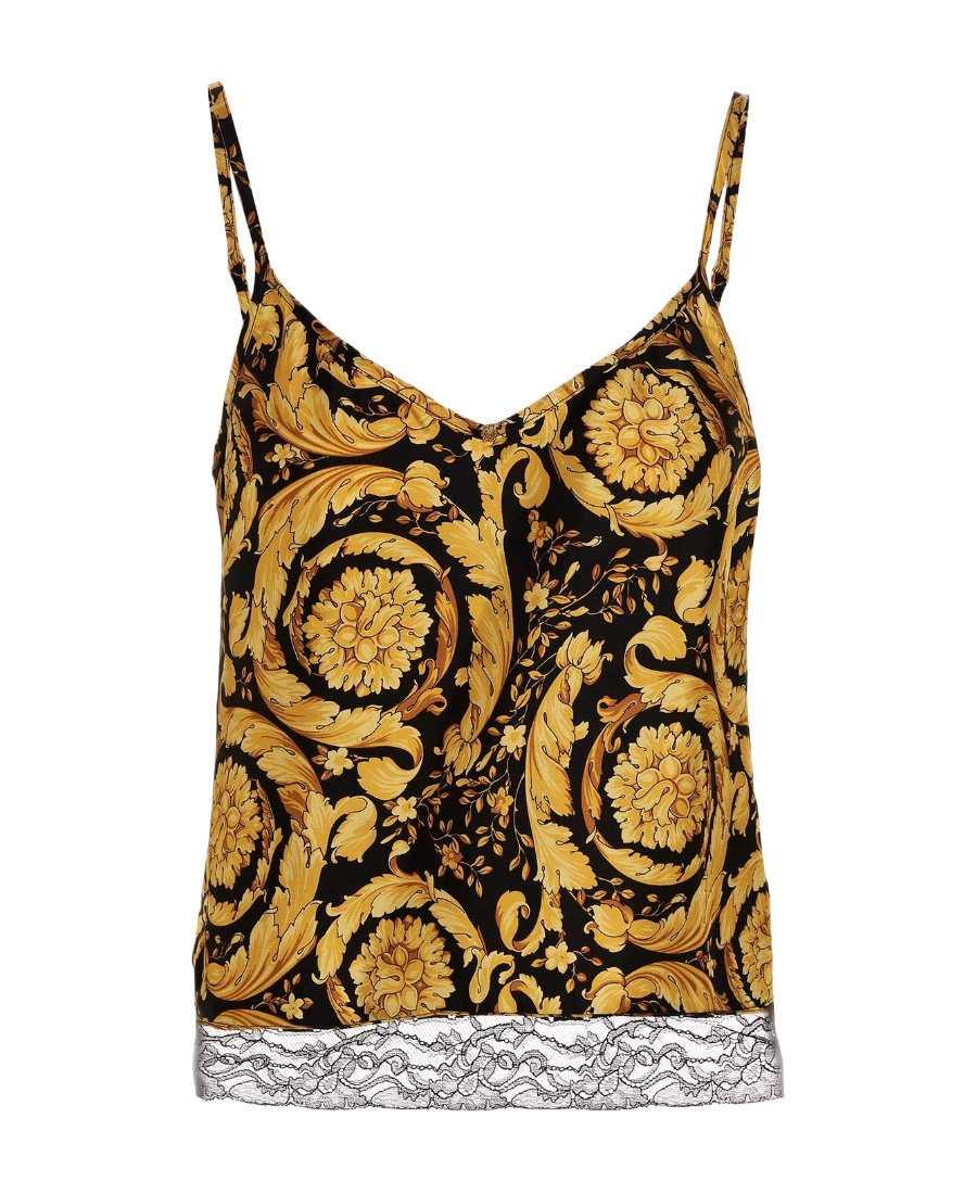 Versace Barocco Print Silk Camisole In Black