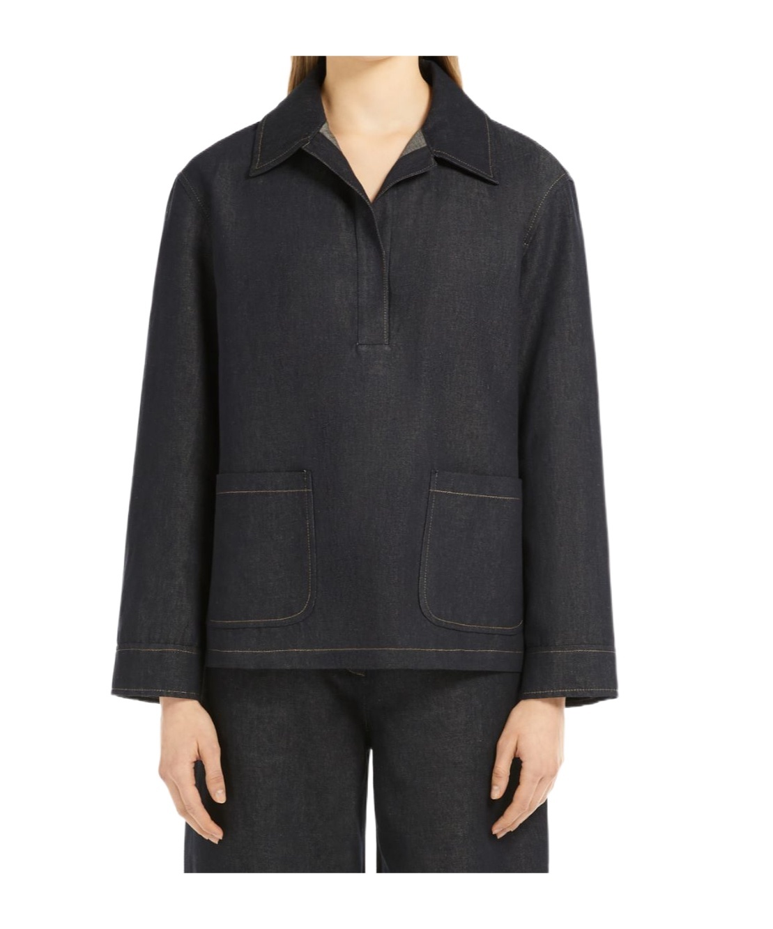 Max Mara Cotton And Linen Drill Blouse In Black