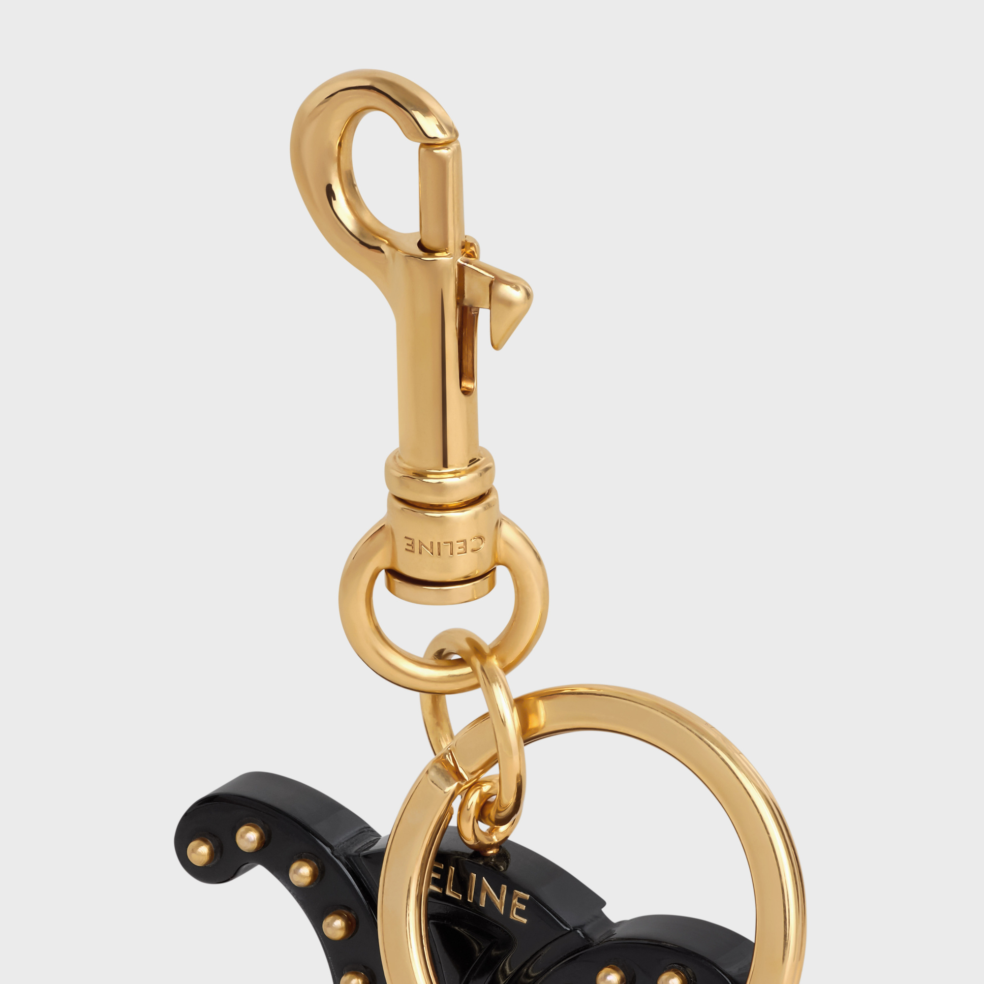 Shop Celine Triomphe Key Ring Pendant In Black