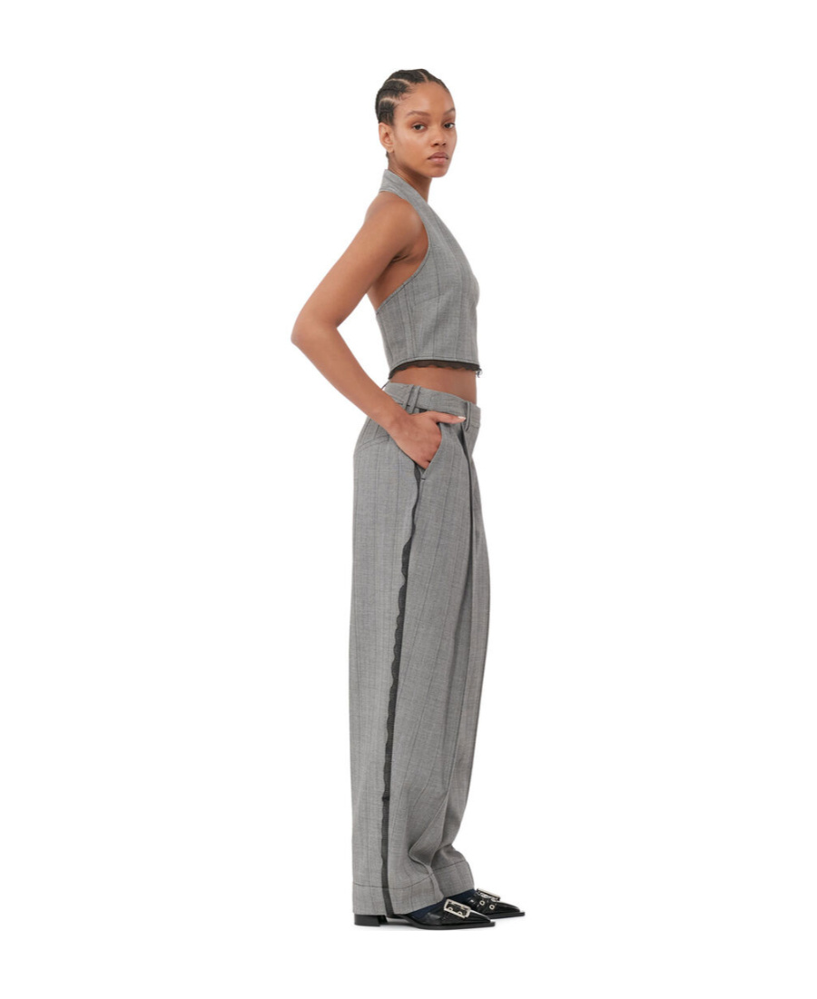 Ganni Herringbone Halter Suiting Vest In Gray