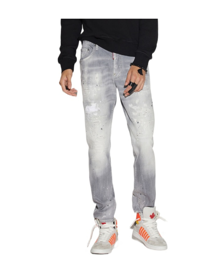 Dsquared2 Paint Splatter Detailed Embellished Slim-fit Jeans In Gray