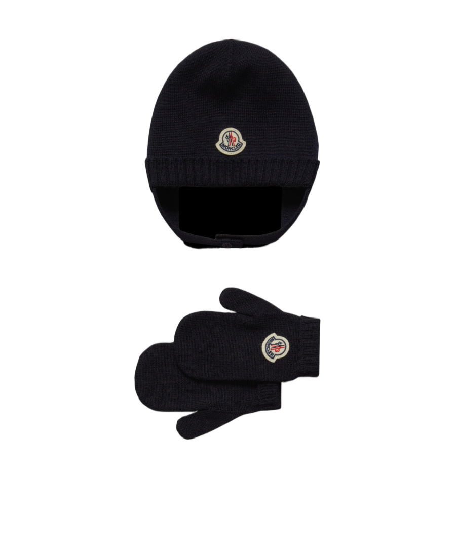 Moncler Logo Hat Glove Set In Black
