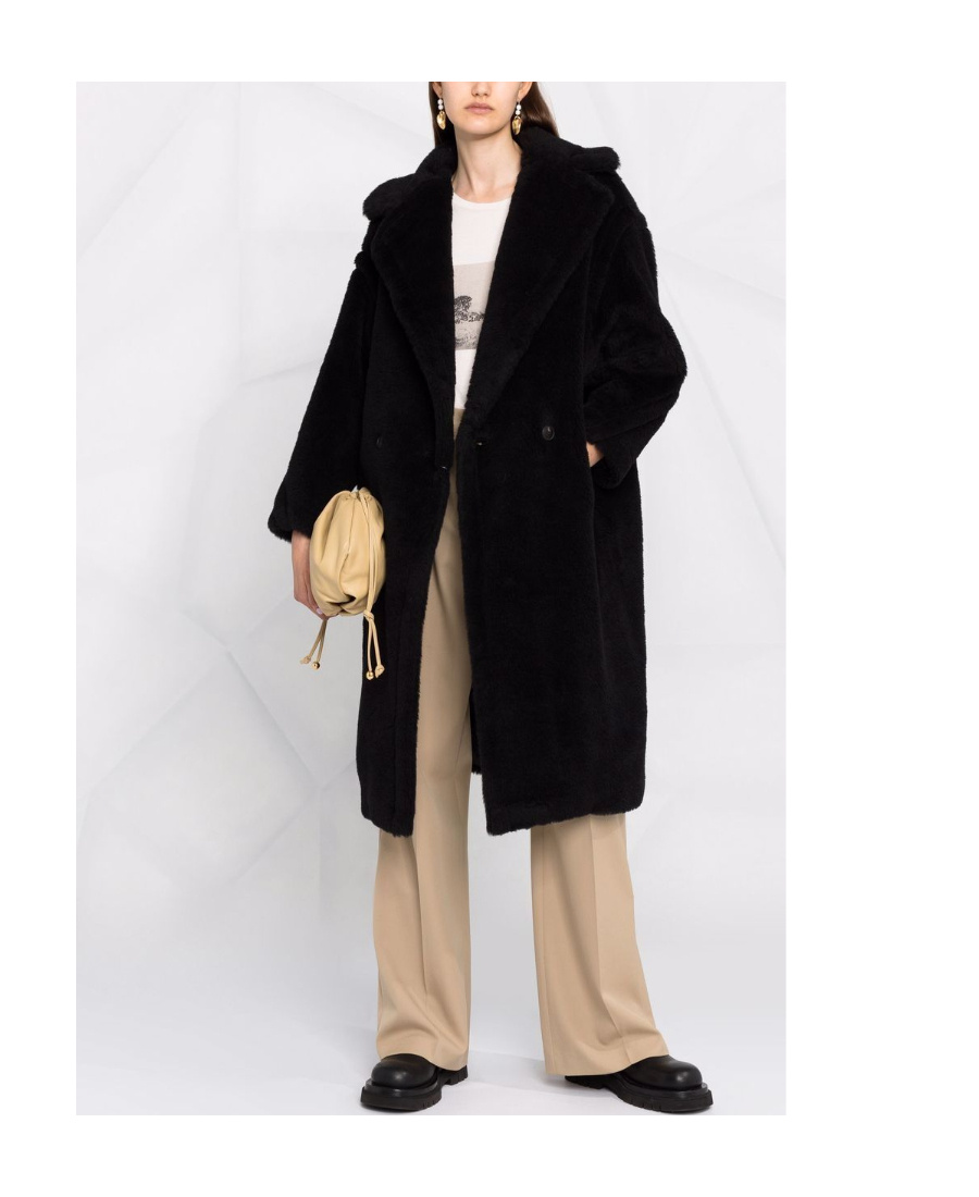 Max Mara Hooded Coat With Belt In Black Wool In Black