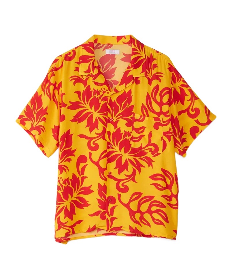 Erl Floral Patterned Short Sleeve Unisex Shirt With Breast Pocke In Yellow