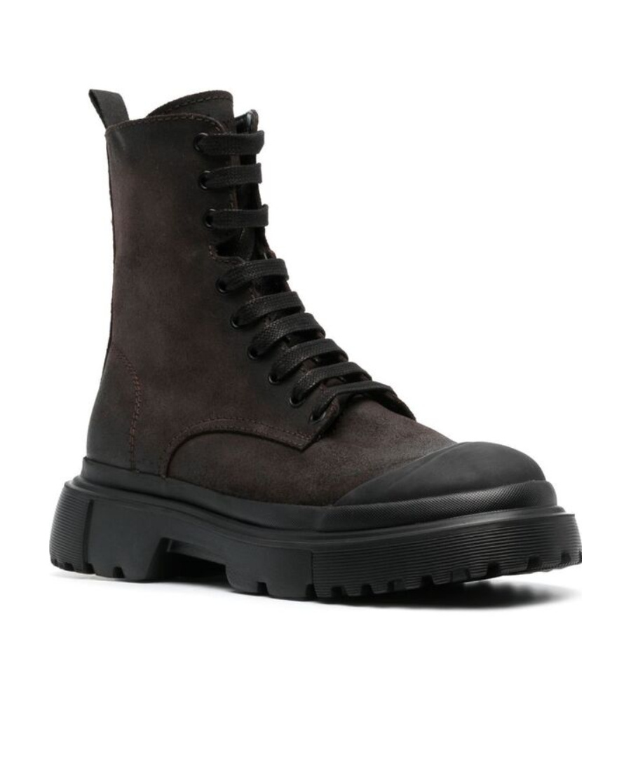 Hogan Anfibio Leather Boots In Black