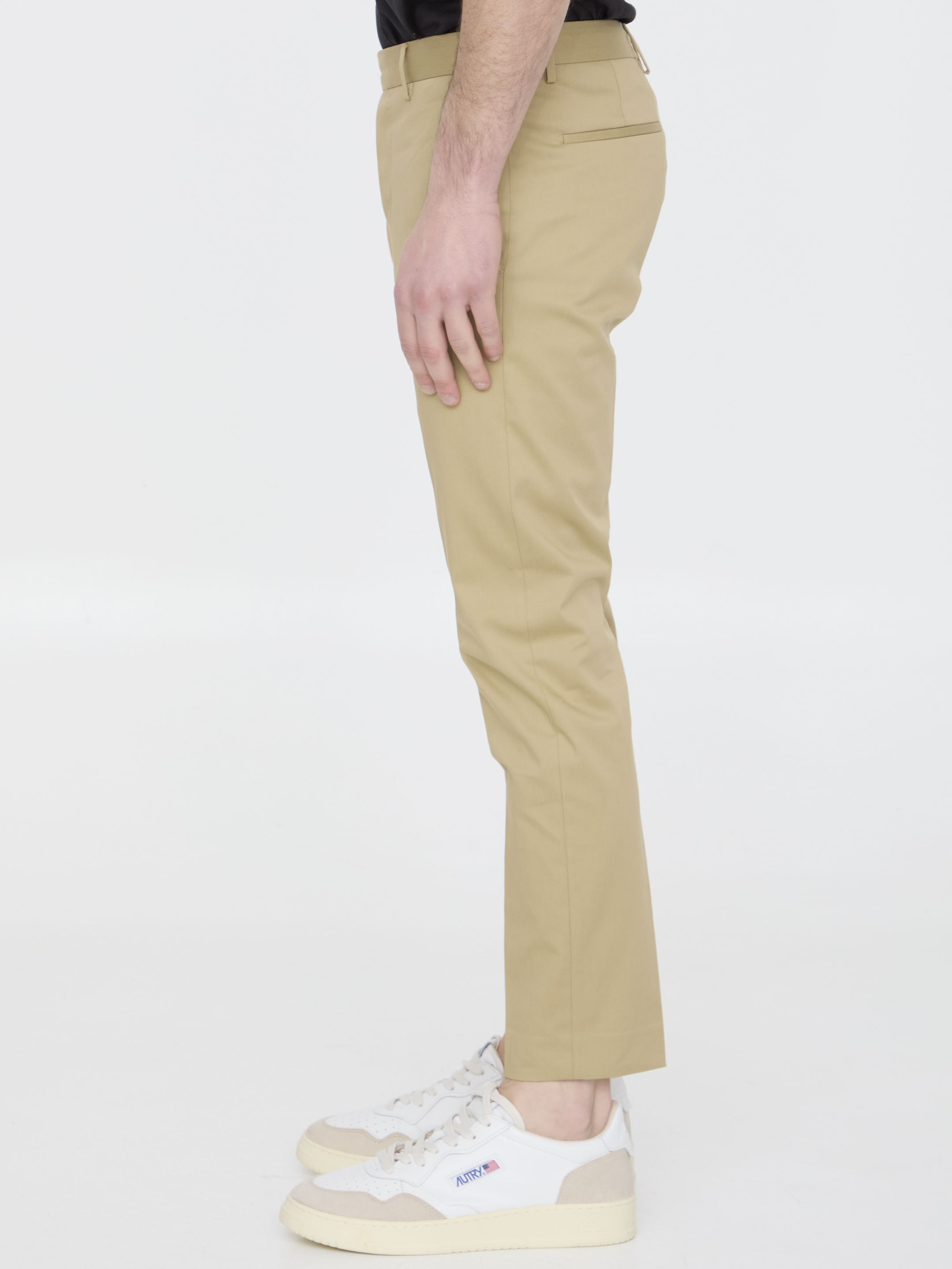 Pt Torino Slim Fit Cotton Trousers With Belt Loops In Brown