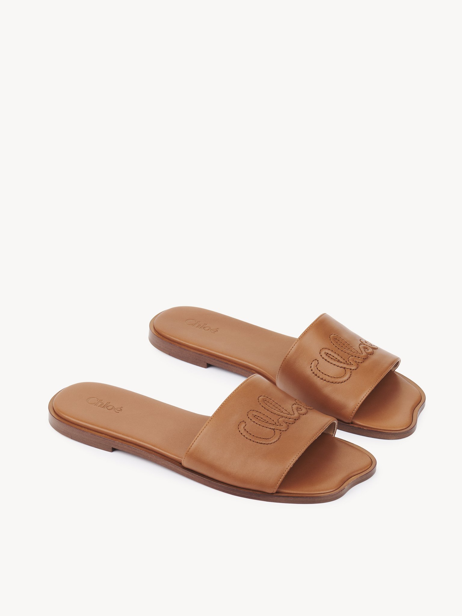 Chloé Flower Leather Flat Sandals Open Toe