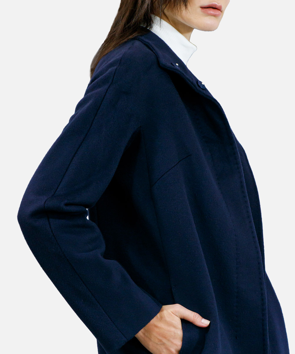 Max Mara Medium Length Overcoat In Blue
