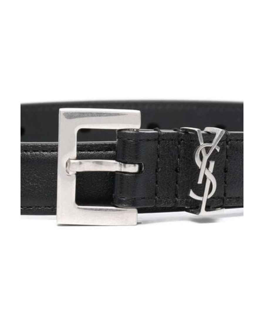 Saint Laurent Ysl Logo-plaque Belt In Black