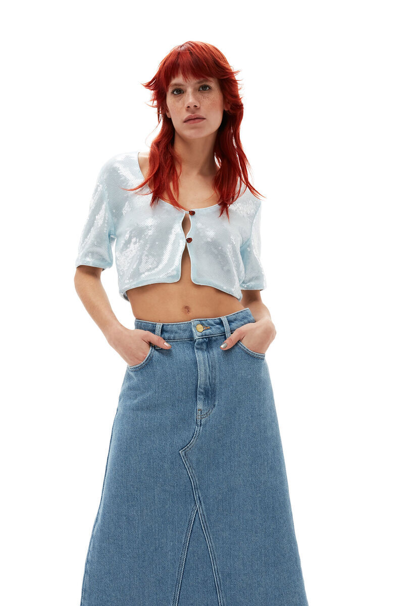 Ganni Woman Top Sky Blue Size 6 Recycled Polyester In Blue