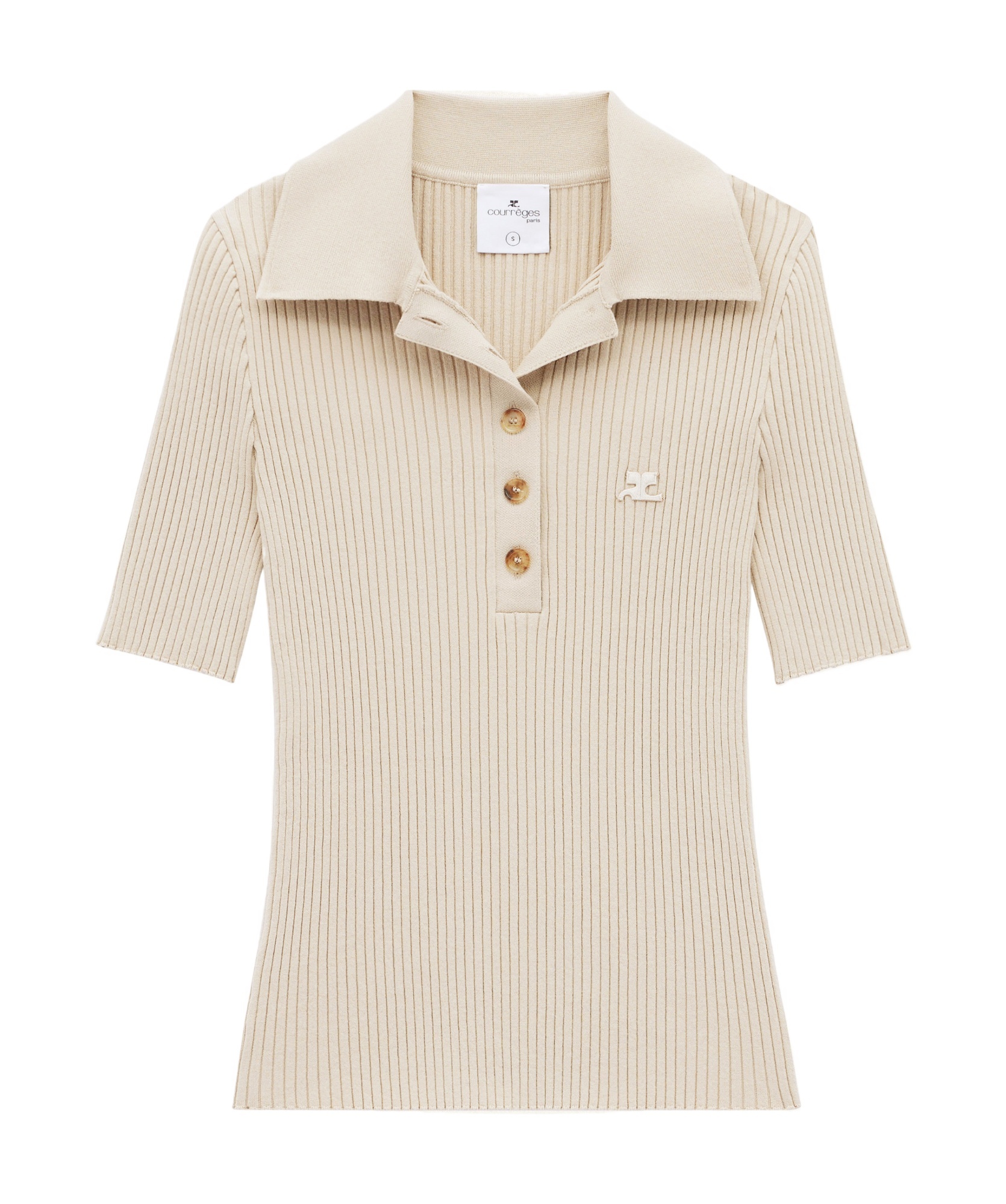 Shop Courrèges Rib Knit Short-sleeved Polo Shirt In Nude