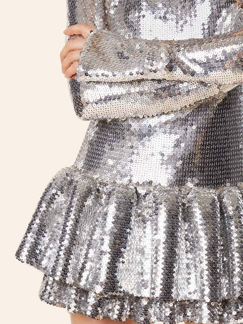 Rabanne Long Sleeved Dress In Gray