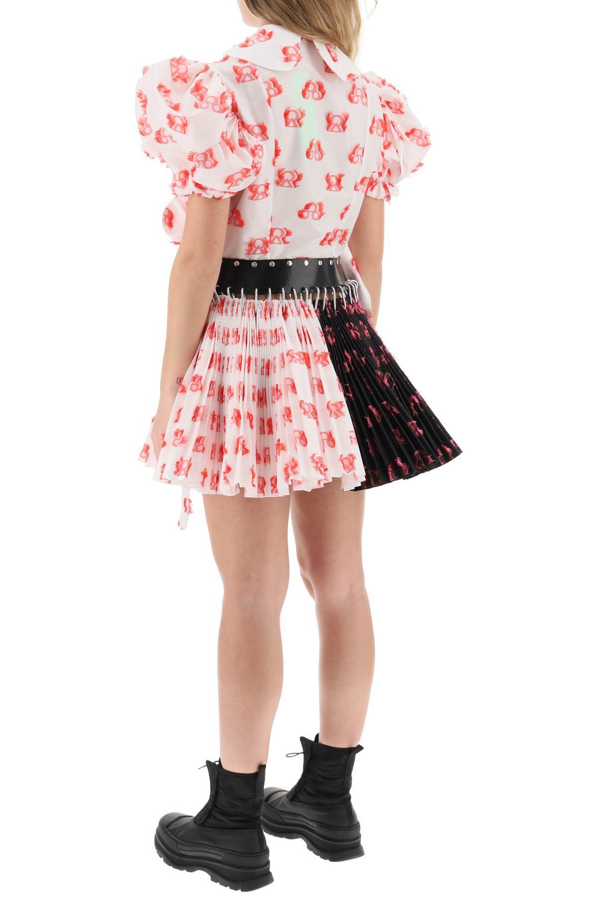 Chopova Lowena Apex Printed Puff-sleeve Pleated Mini Dress In White