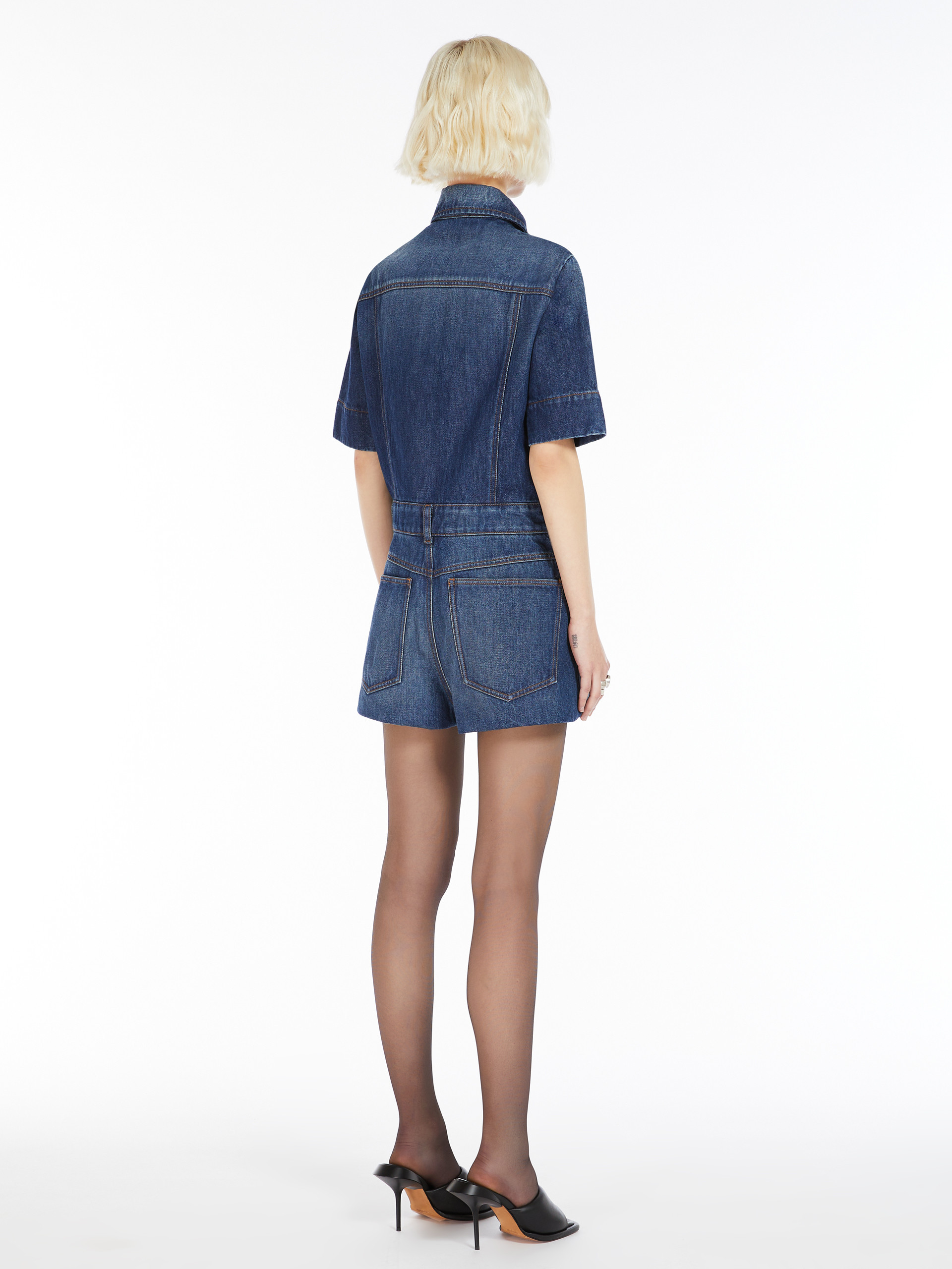 SPORTMAX SHORT-SLEEVED DENIM JUMPSUIT 