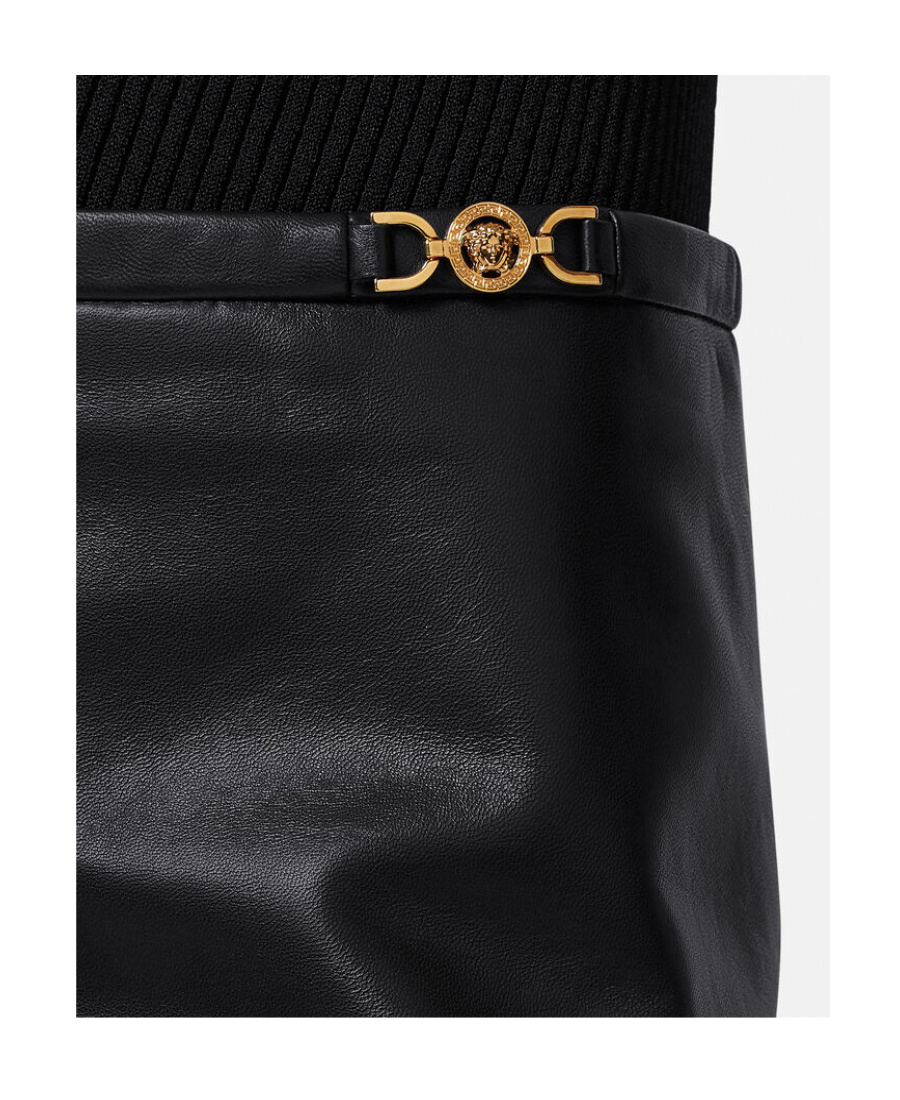 Versace Medusa-embellished Leather Miniskirt In Black