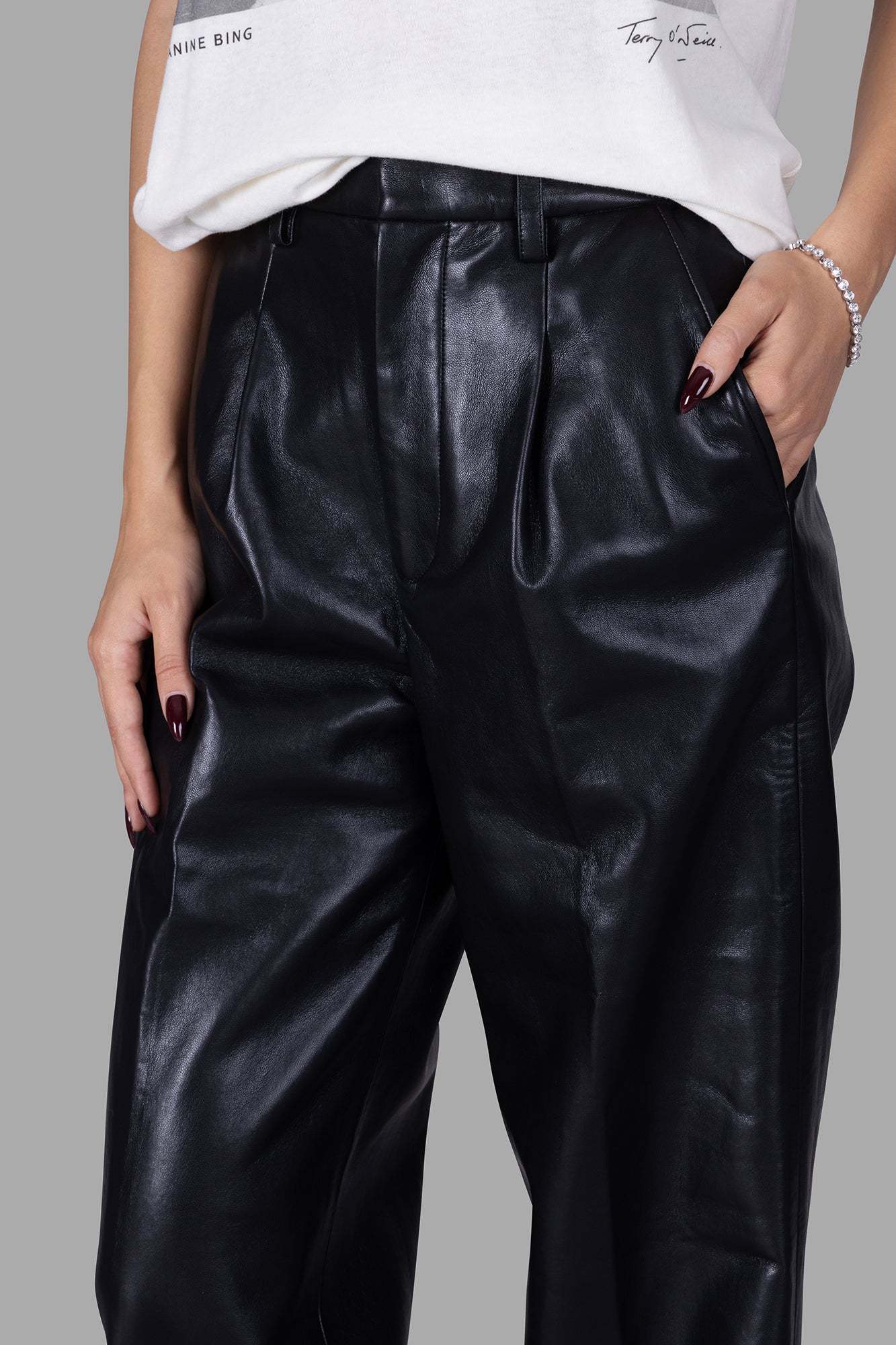 ANINE BING WIDE-LEG RECYCLED-LEATHER TROUSERS