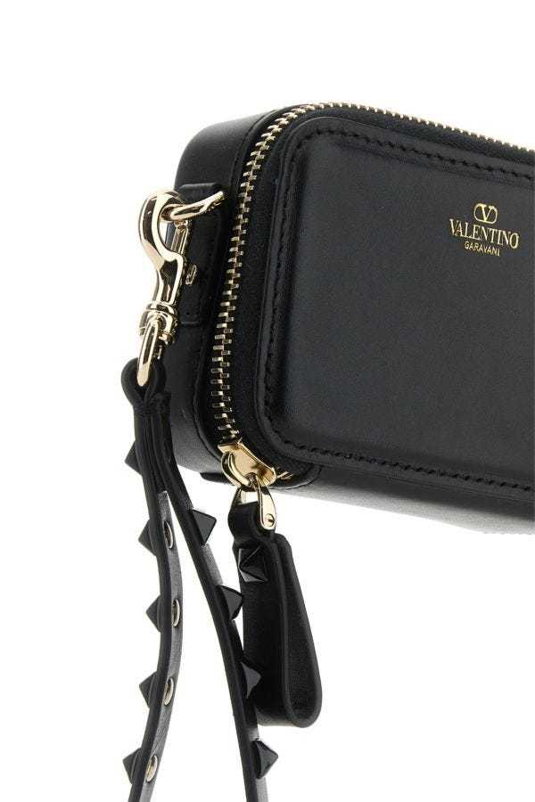 Valentino Rockstud Leather Crossbody Wallet In Black