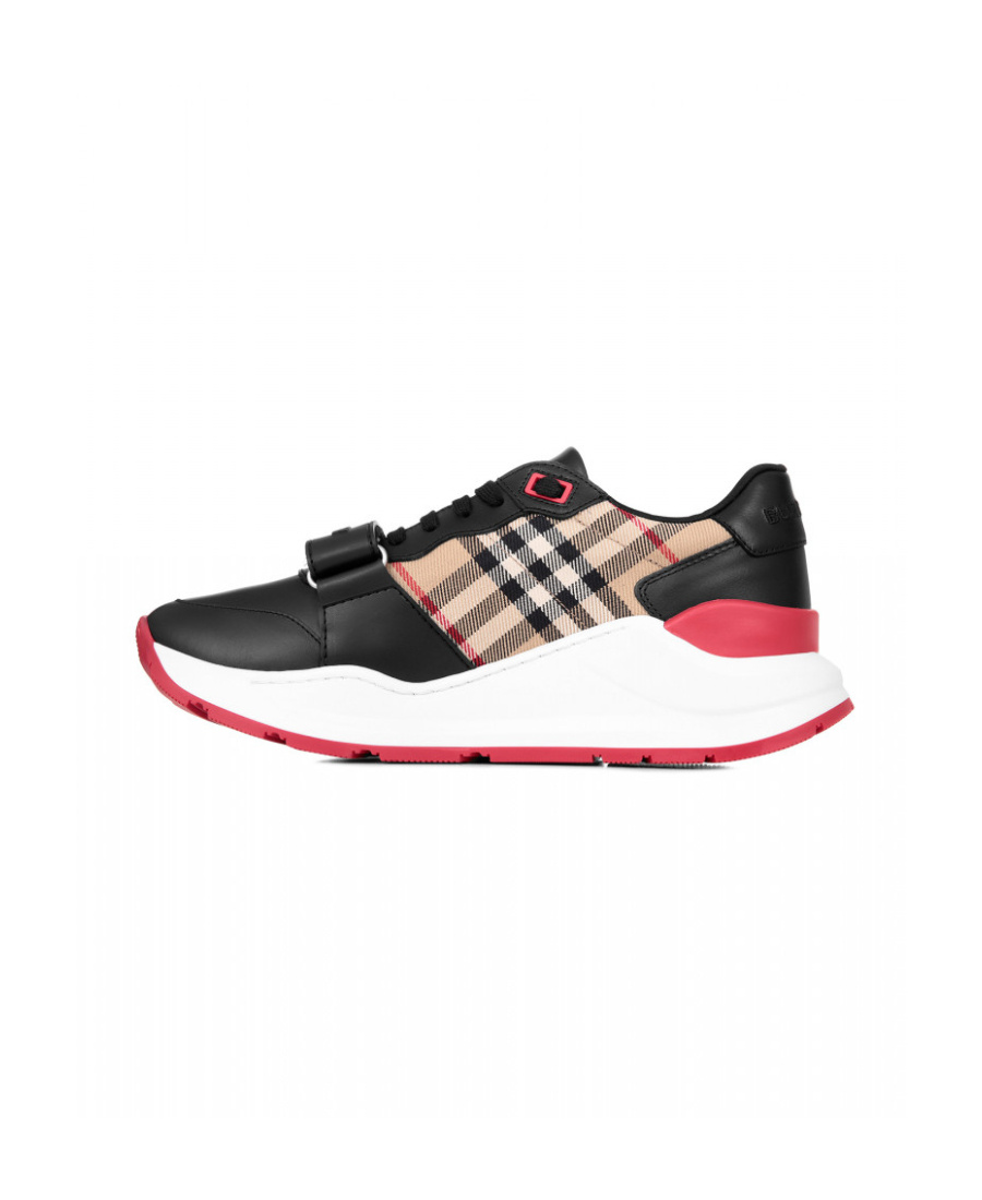 Burberry Ramsey Vintage Check Red Sole Low-top Sneakers In Black